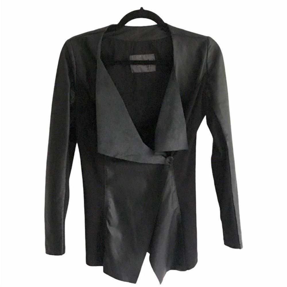 MADE IN ITALY Vera Pelle Leather Waterfall Jacket Blazer Black XS